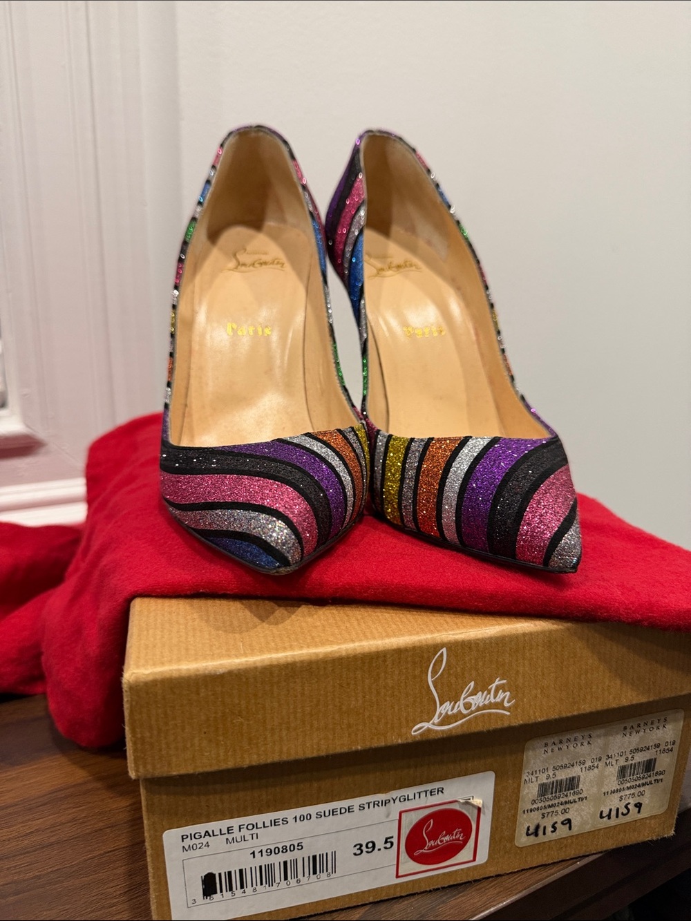 Christian Louboutin Multi-Color Glitter Striped Pointed Pumps